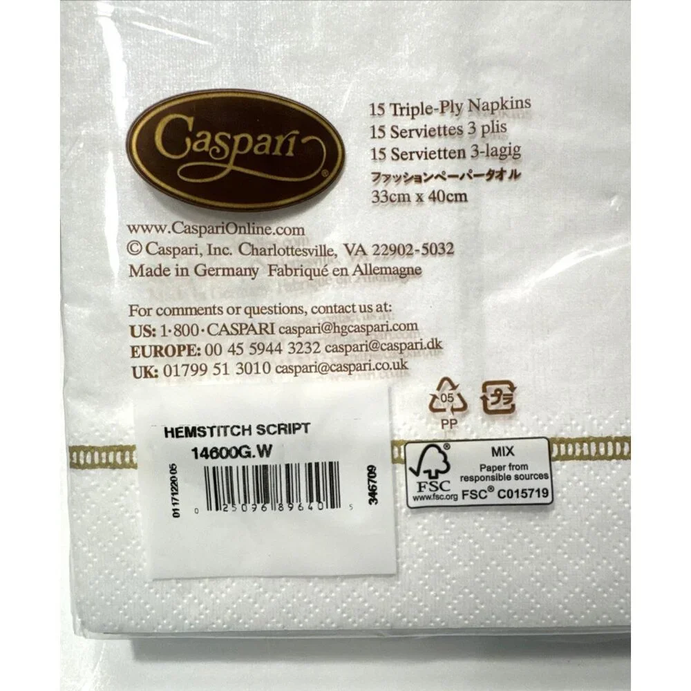 NEW!! 2 Packages of Caspari Paper Napkins With the Letter 'W' Hemstitch Script